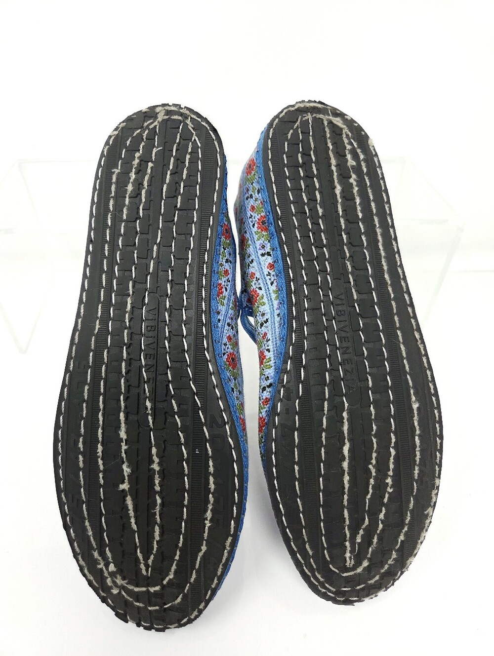 The Hill House x Vibi Venezia Mary Jane Flats Blue Floral Block Strip Womens 6 - Picture 9 of 10